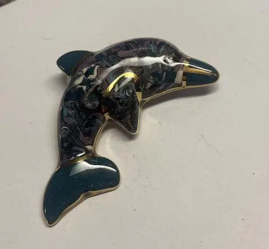 Hand Made Hand Crafted Ceramic Brooch Pin Dolphin Hand Painted