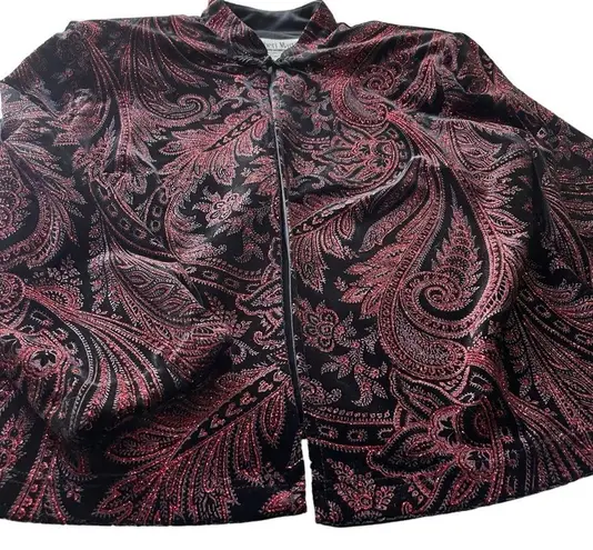 Sheri Martin Velvet Floral Jacket Black red Size 12 Vintage Bling Floral