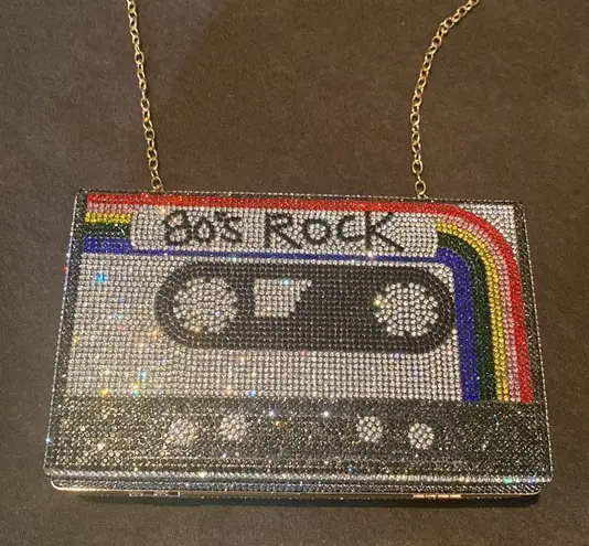 None Women’s Sparkly Cassette Tape Shaped Clutch Purse Bag DifferentLength Chains NWT - Image 1