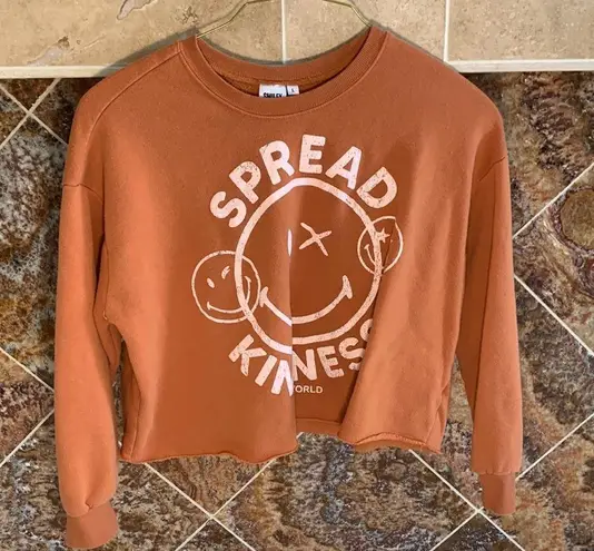 Smiley World Spread Kindness Rust Ora Cropped Pullover Sweatshirt Size L Size L