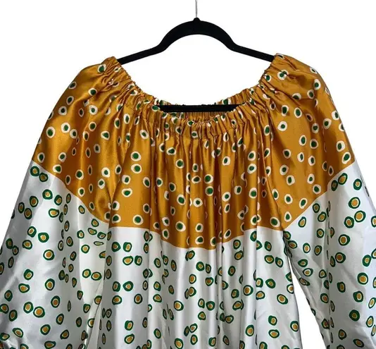 Silvia Tcherassi NEW NWT Tavira Silk Off The Shoulder Midi Dress Honey Green Dot