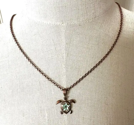 Copper tone and green turtle pendant necklace Brown