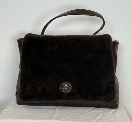 Varriale Italian Dark Brown Leather And Shearling Messenger Bag Adjustable Strap