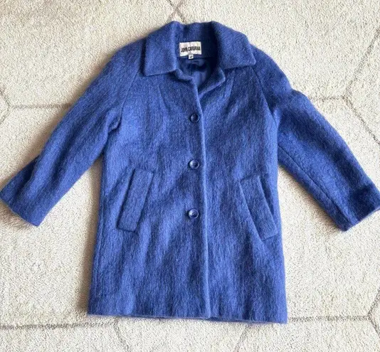 Vintage John Caruana Periwinkle Blue Mohair Midi Coat Elegant Winter Outerwear Size 6P