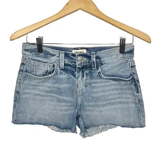 L'Agence  Women's Ryland High Rise Cut Off Denim Shorts Medium Wash Distressed 25