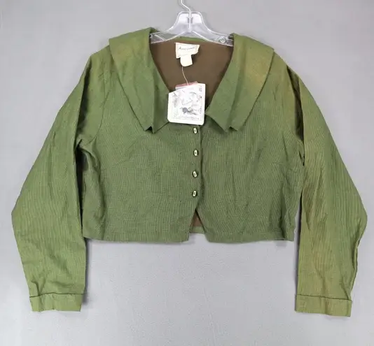 APRIL CORNELL Green Crop Eleanor Blouse Sz M Romantic Cottagecore Jacket Size M