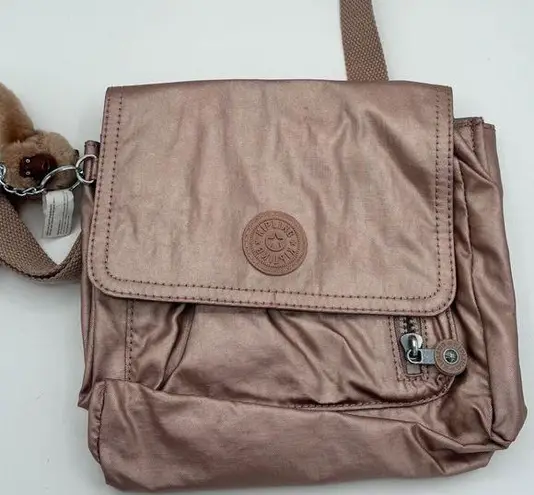 Kipling KI0954 Alexis Crossbody Bag Metallic Rose Gold Shoulder Bag Monkey Charm