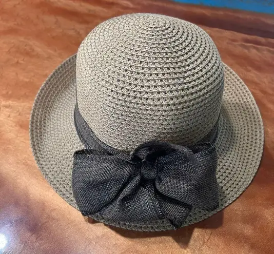 Woven Straw Sunhat Ribbon grosgrain bow chin strap adjustable Tan