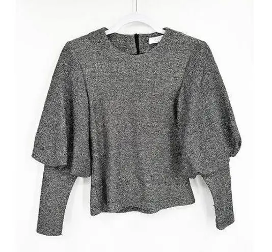 Hunter Bell Gray Silver Metallic Balloon Long Sleeve Knit Top Size XS