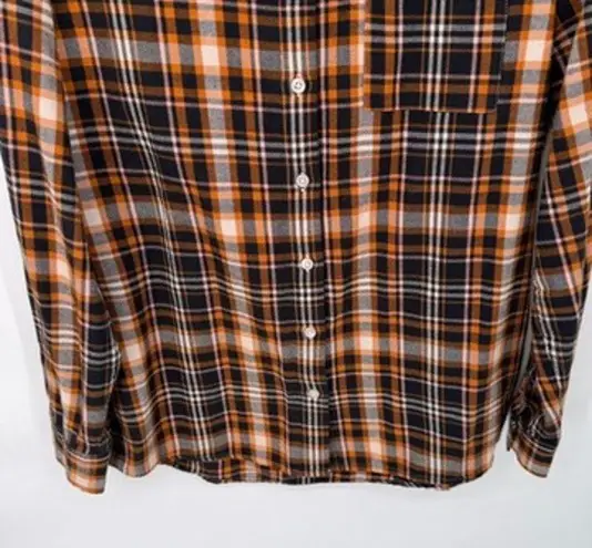 Garnet Hill Garnet Hill Grunge Flannel Button-up Shirt Womens 10 Cotton Blue Plaid