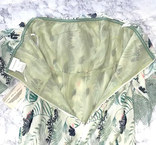 Foxiedox New Lace Ruffle Printed Cropped Strapless Jumpsuit Green Petite Size XS