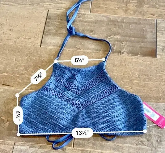Xhilaration Women’s Crochet Halter Crisscross Tie Bikini Swim Top Blue NWT