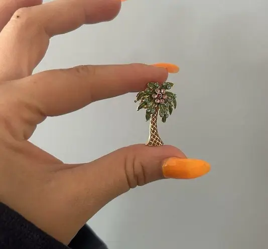 Nina Ricci NR Enamel Rhinestone Palm Tree Color Brooch Pin Signed Vintage Green