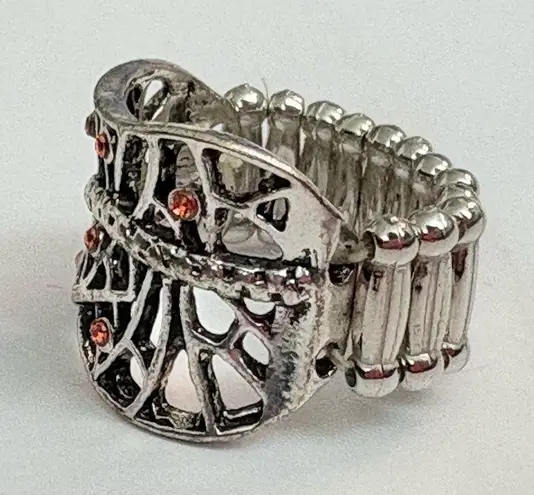 Women’s Red Pink Stones Silver Tone Statement Cocktail Adjustable Ring