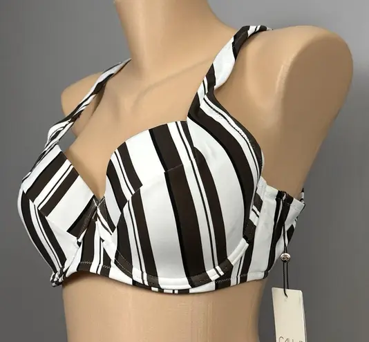 Calia Carrie Underwood Swim Bikini Top 36C Brown White Stripe Underwire New Size undefined