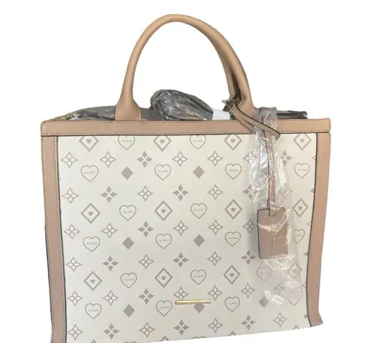 ALDO  Large Square White/Beige Tote Bag With Detachable Cord 15x12 New With Tags