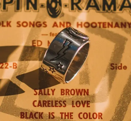 Lightning Bolt Smiley Face Silver & Gold Ring