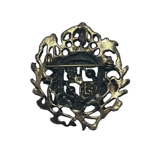 Antique Edwardian Coat of Arms Shield Crest Pink Garnet Emerald Pearls Brooch Red