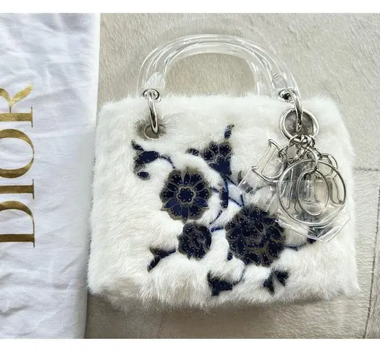 Christian Dior  Mini Embellished Faux Fur Lady Dior Bag