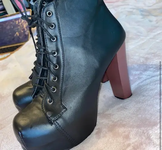 Black Platform High Heel Boots Size 7.5