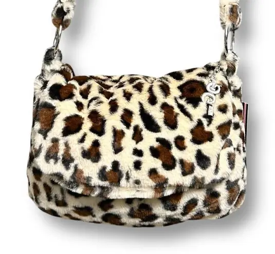 Gilda Paris Leopard Print Faux Fur Shoulder Bag Crossbody Plush Soft Zip NWT Brown