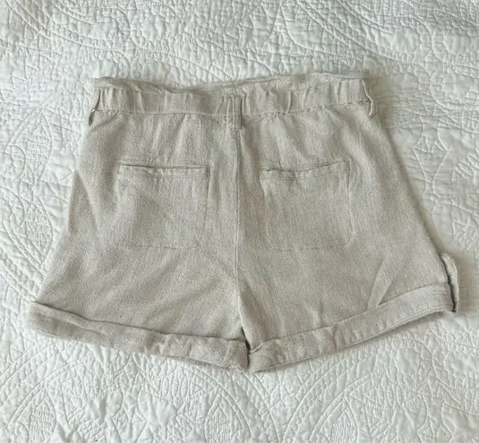 Dear John  Women's Small Karlie Paper Bag Waist Shorts Linen Cuff Tan Buttons - Image 4
