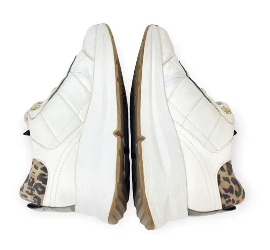 Geox size 10 White quilted leather sneakers athletic comfort fashion leopard