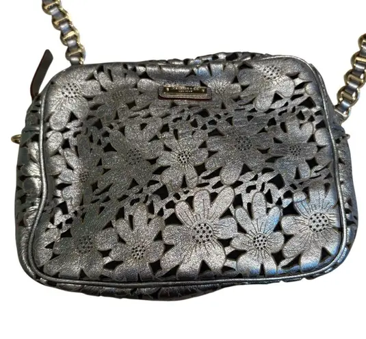 Kate Spade  Silver Metallic Floral Cut Out Crossbody