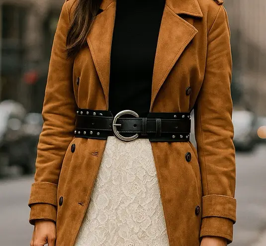 Vintage Olga Santini Wide Statement Belt S Leather Corset Style Waist Cinching Black