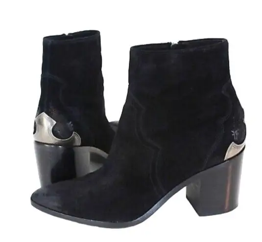 Frye NEW  Flynn Black Suede Ankle Pointed Toe Cowboy Booties Sz 8