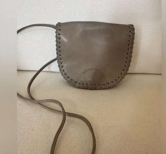 BULLOCKS VINTAGE CROSSBODY WHIPSTITCH SADDLE BAG TAUPE GRAY Brown