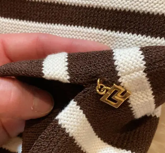 St. John Sport Women’s Brown & White Striped Cropped Knit Sweater Sz Sm