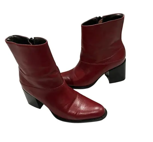 Connie Y2K Mid Calf Red/Maroon Leather Chunky Heel Boots Red Size 7