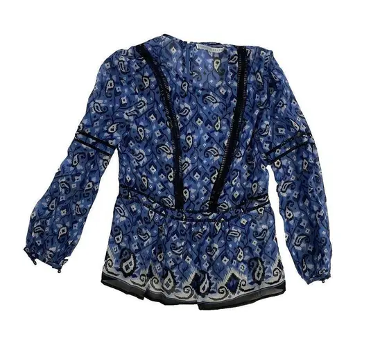 Veronica Beard Cabo Boho Paisley Printed Silk Blouse Sz 2 Back Zip Long Sleeve