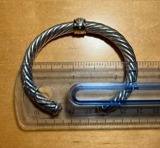 David Yurman Cable Station Bracelet Sterling 18K Yellow Gold & Pavé Diamonds