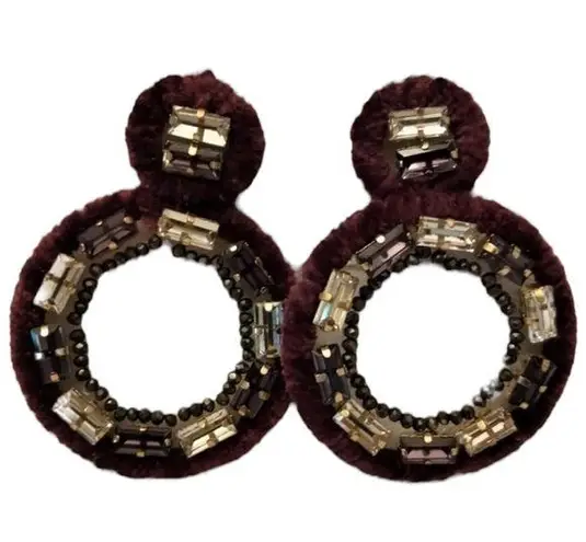 The Bar BIJOUX Suede Hoop Pierced Earrings Crystals Beads