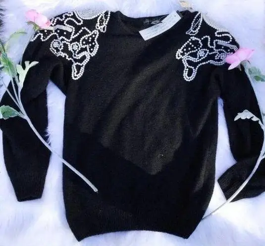 NWT Work in Progress Black Medium White Pearl Sweater Vintage Audrey Hepburn