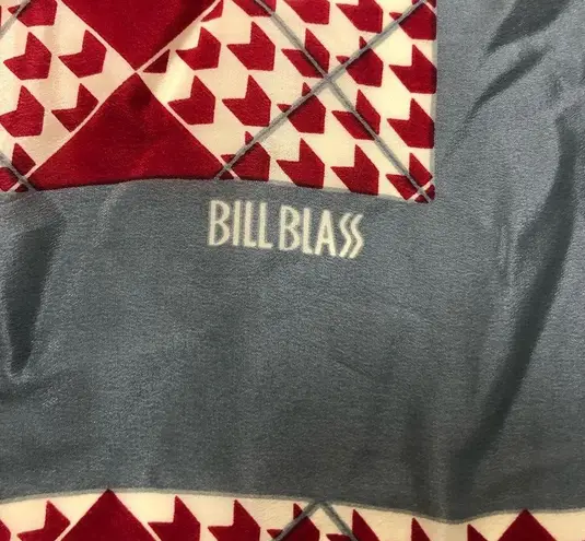 Bill Blass Vintage Silk Scarf Red Gray Checkered Square Print