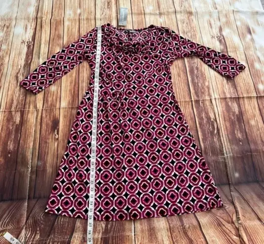 Ny Collection Women Long Sleeve Cowl Neck Geometric Print Midi Dress Size Small