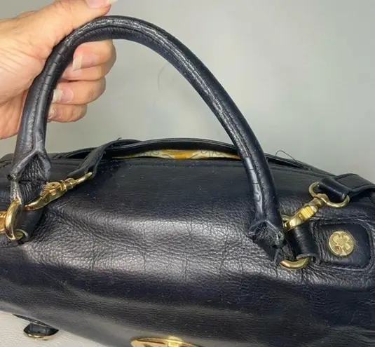 Emma Fox Kiss Lock Black Leather Bag Shoulder Purse Satchel