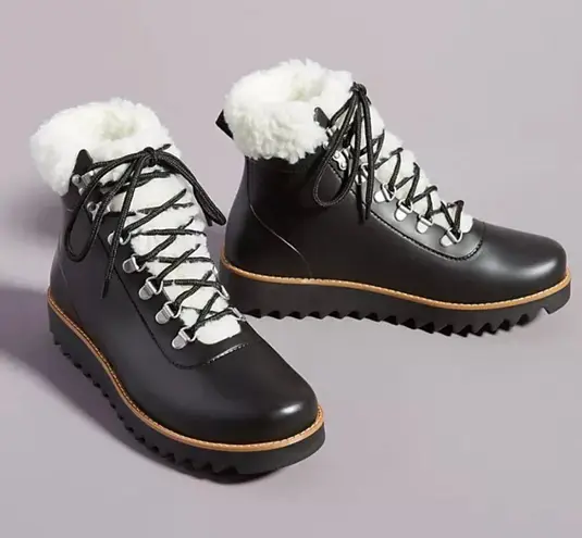 Bernardo Anthropologie Wiley Sherpa Lace Up Rubber Rain Boot in Black Women's 6