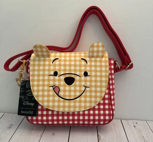Lounge Fly Winnie The Pooh Gingham Crossbody Purse Adjust. Strap Picnic NWT 10”