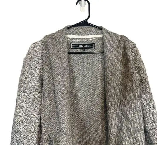 BNCI by Blanc Noir Gray Waterfall Draped Front Knit Cardigan Women Sz L