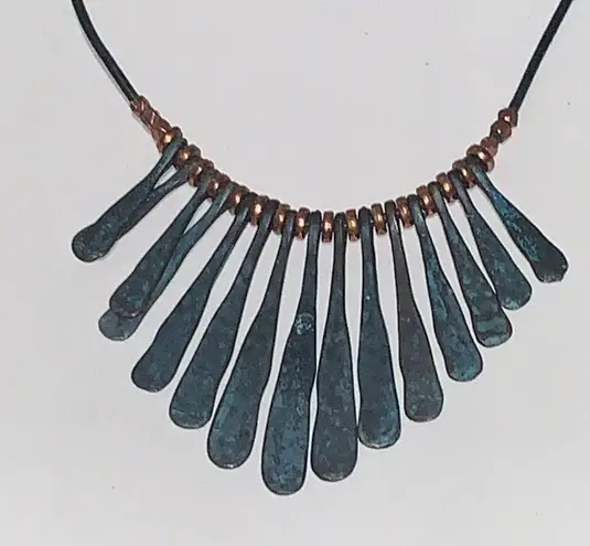 Graduated Hammered Copper Chimes on Leather Necklace, Rocker Style, Musician Black