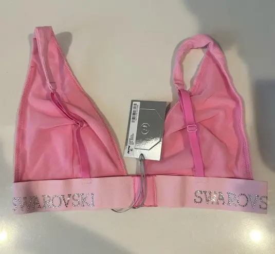 SKIMS x Swarovski Cotton Rib Plunge Crystal Bralette Bubble Gum Pink Large NEW