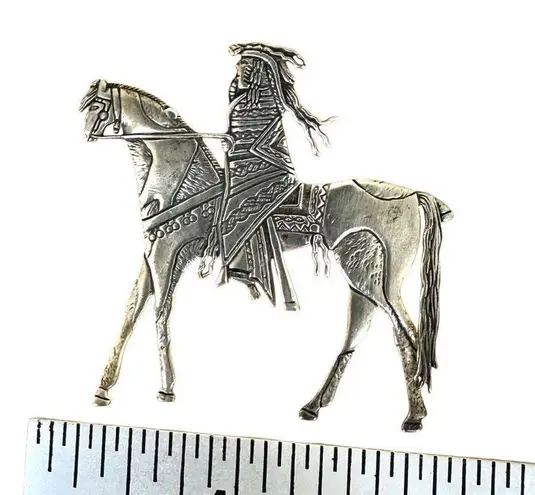 Rare Frank Salcido Sterling Silver Native American Rider Brooch β Signed STP