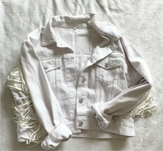 White Mama Fringe Jean Jacket