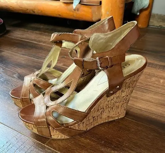 Guess  cork & tan wedge sandals