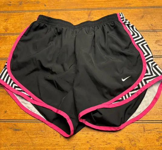 Nike  Dri-Fit Running Shorts Black Pink White Geometric Trim Women's M Athletic