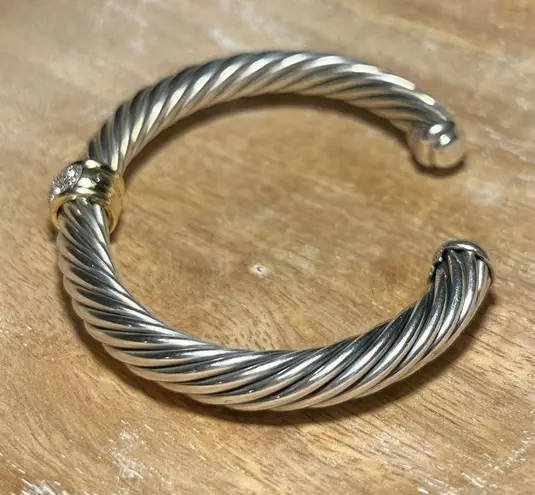 David Yurman Cable Station Bracelet Sterling 18K Yellow Gold & Pavé Diamonds